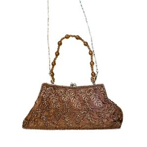 Beaded Floral Evening Bag Crossbody Bead Chain Brown 1990s Retro Bratz Fairy Ren